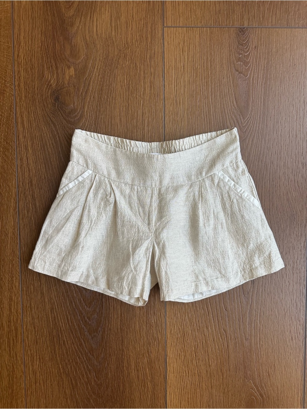 Chloe High-Waist Cream Pleated Linen-Blend Shorts